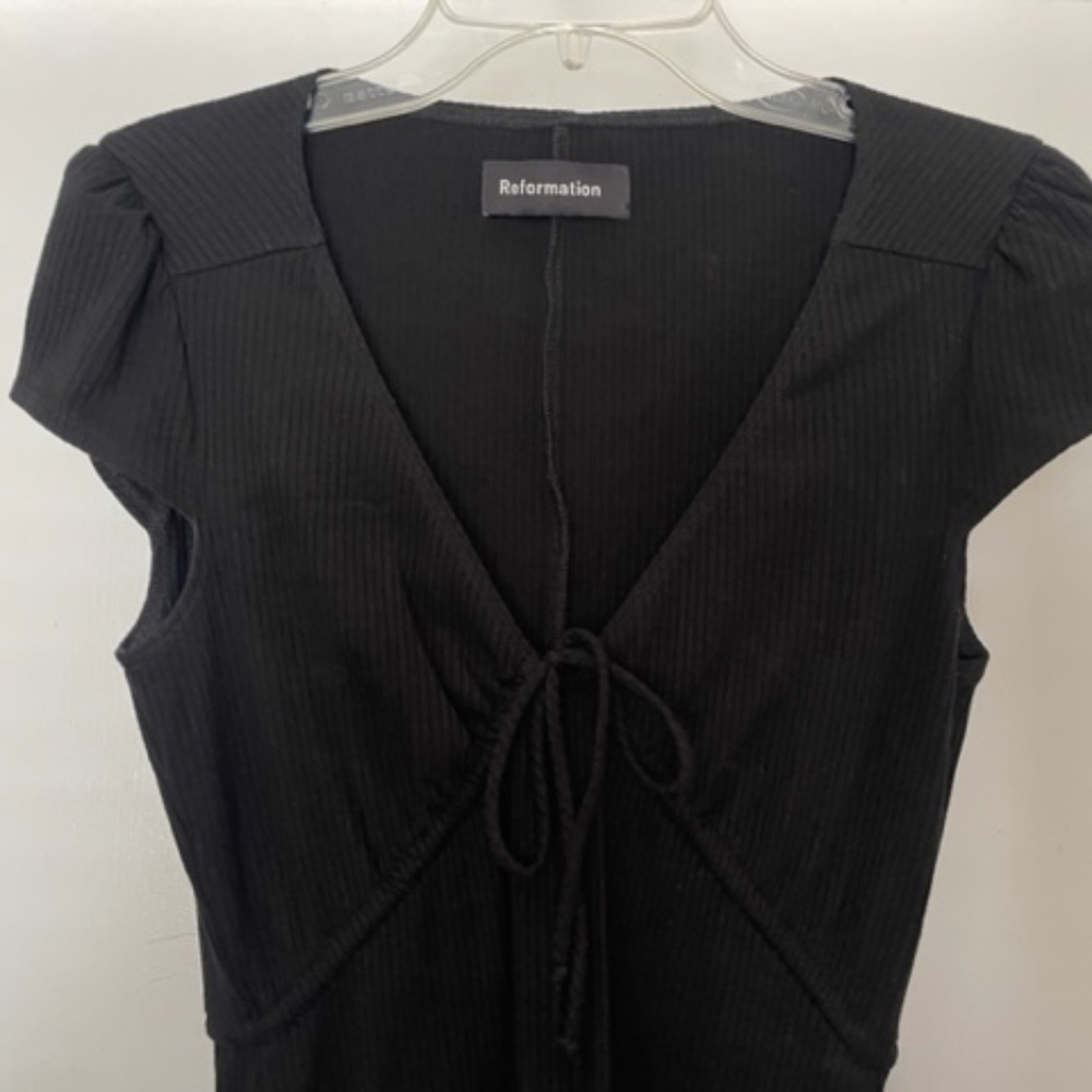 Reformation Margie Black Ribbed Mini Dress EUC - Picture 4 of 10